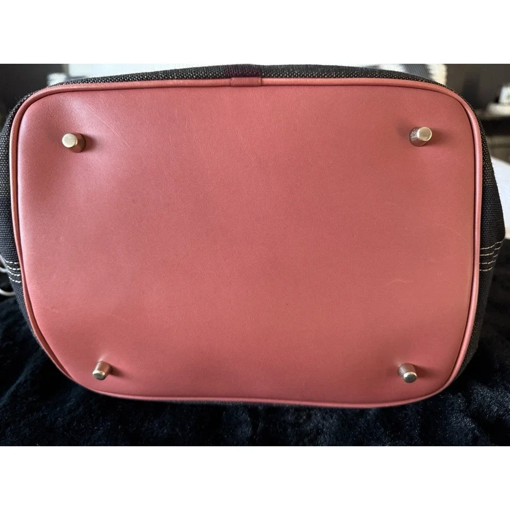 Burberry Grainy Calfskin Canvas Mega Check Medium Ashby Tassel Hobo Pink